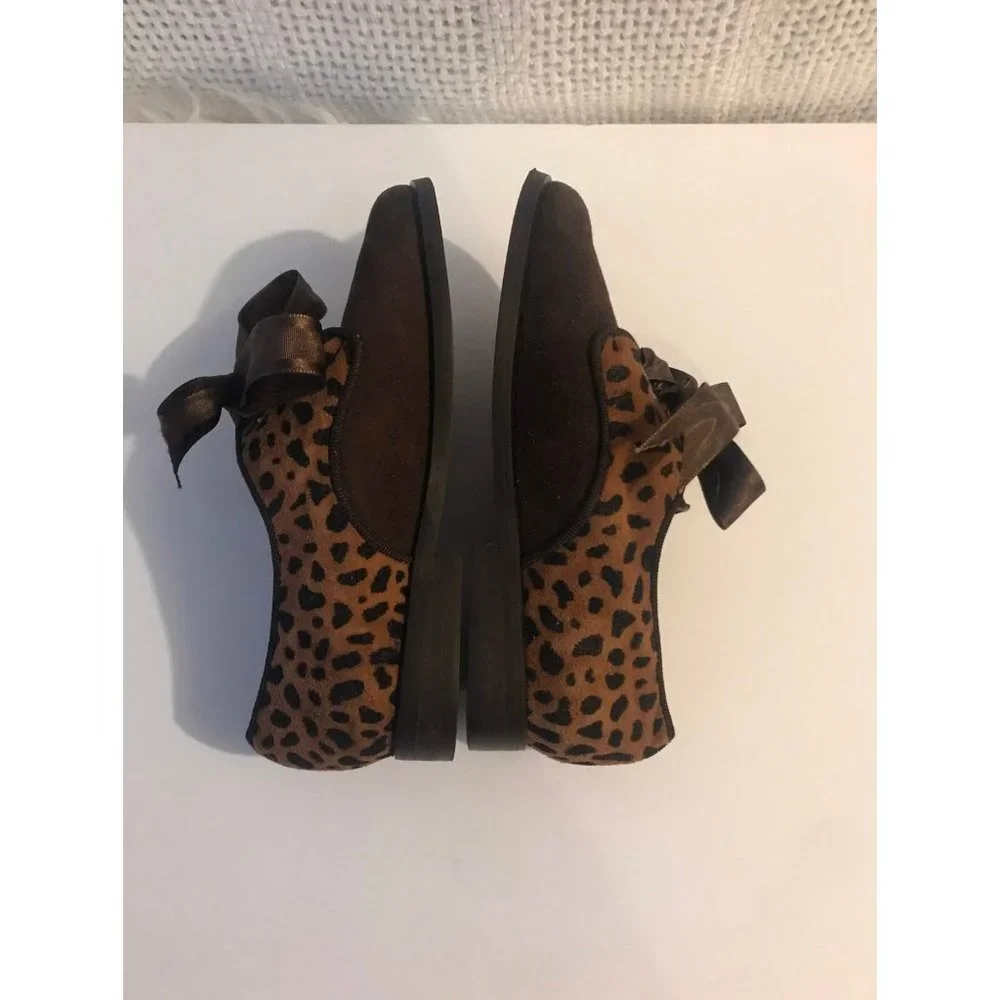 Baci Kids Leopard Print Suede Ribbon Lace Oxfords Brown Size 27 us 10 girls